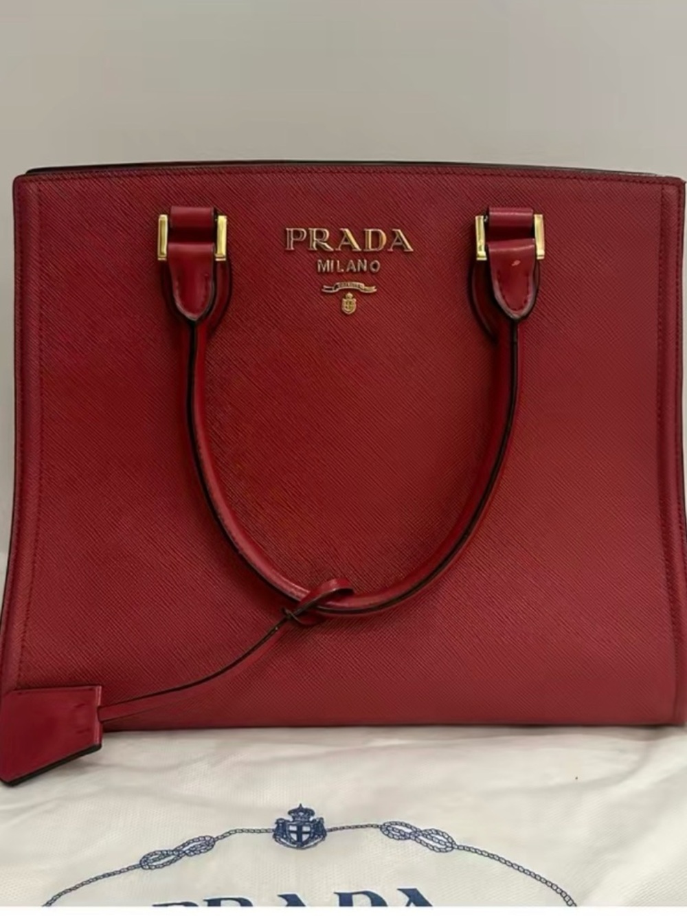 Prada Red Saffiano Leather Tote with Gold Hardware